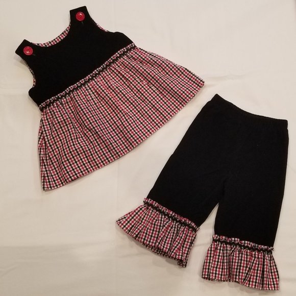 Le' Za Me Girls 24M Hand Smocked Reversible Top and Pants Set - Picture 1 of 12